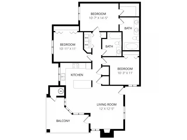 3 bedroom 2 Bath 1110 1110 floor plan